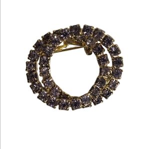 Vintage‎ Gold Tone Double Circle Prong Set Rhinestone Brooch